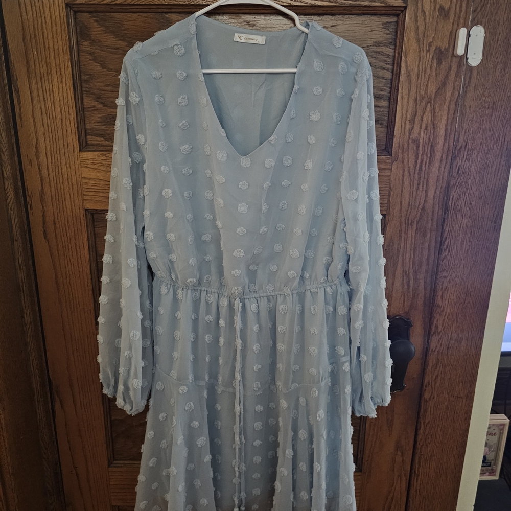 a new day Sky Blue Long Sleeve Dress with Textured Dots